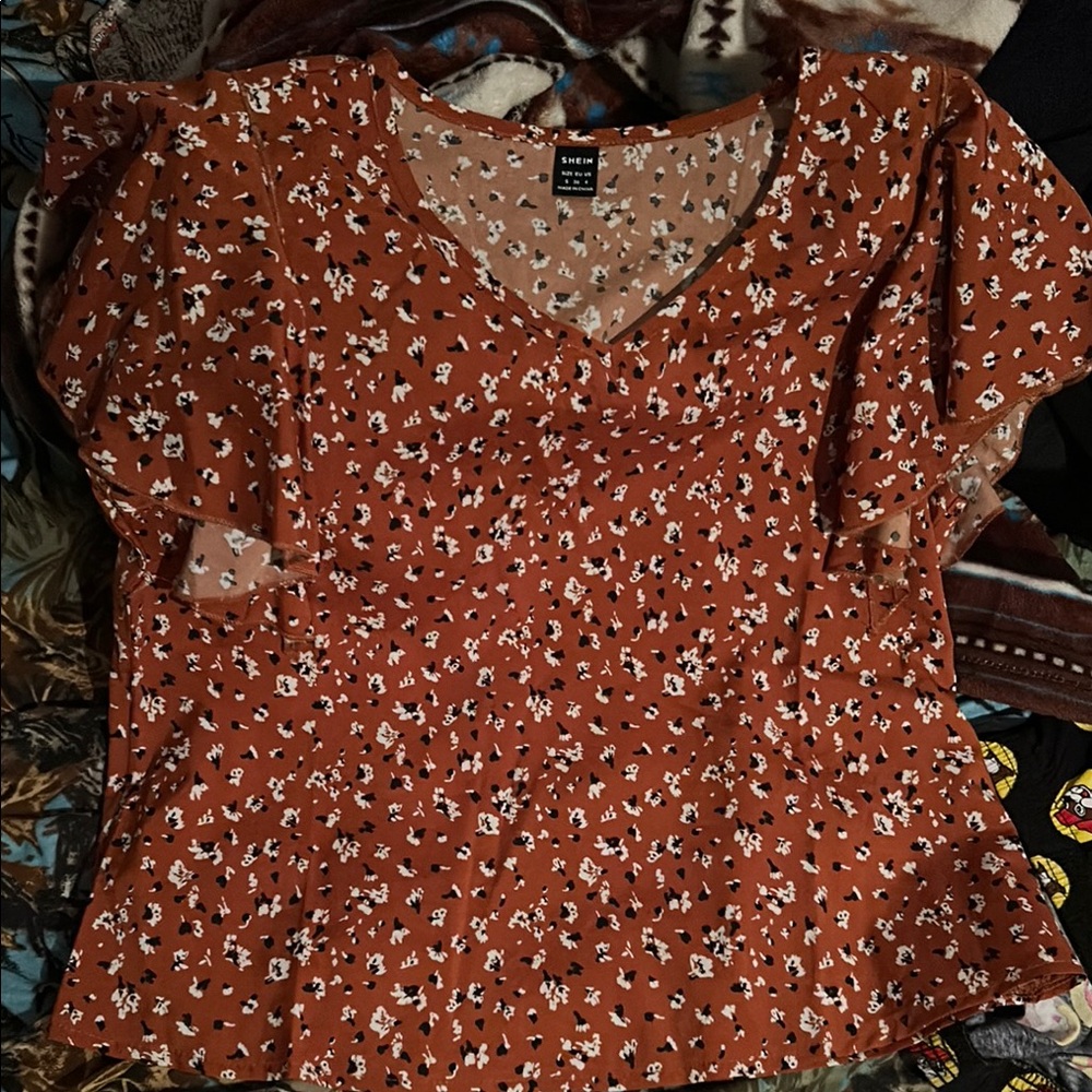 SHEIN Rust Floral Blouse